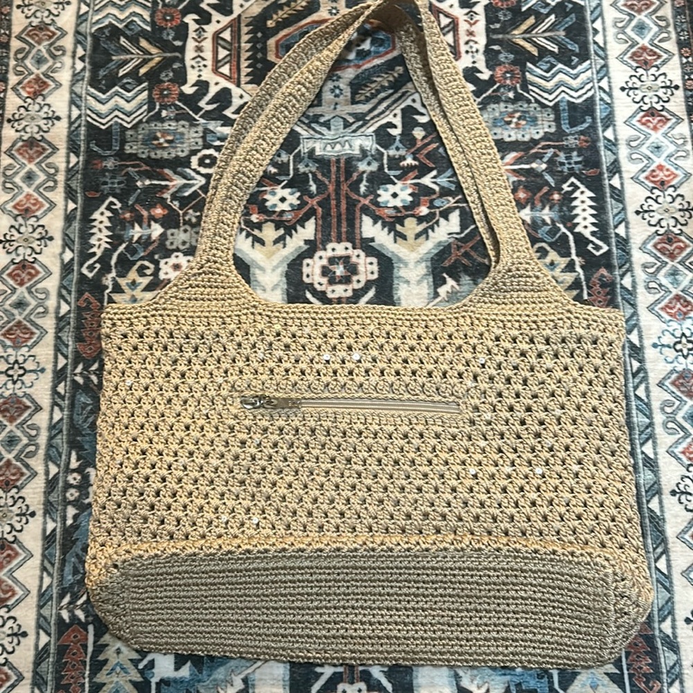 NWOT Tan shimmer Sak crochet shoulder bag